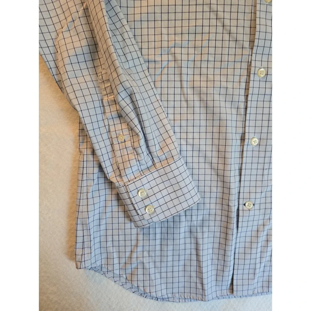 Banana Republic Mens Medium Blue Plaid Button Front Shirt Non-Iron Slim Fit